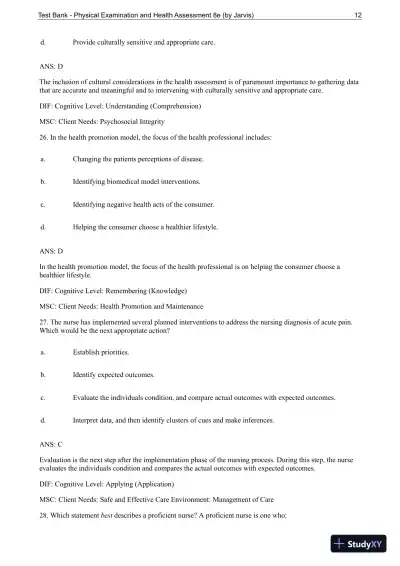 Test Bank For Physical Examination and Health Assessment, 8th Edition - Page 13 preview image