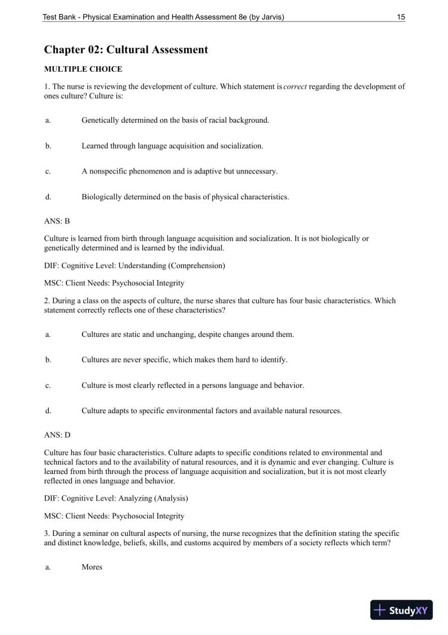 Test Bank For Physical Examination and Health Assessment, 8th Edition, page 16