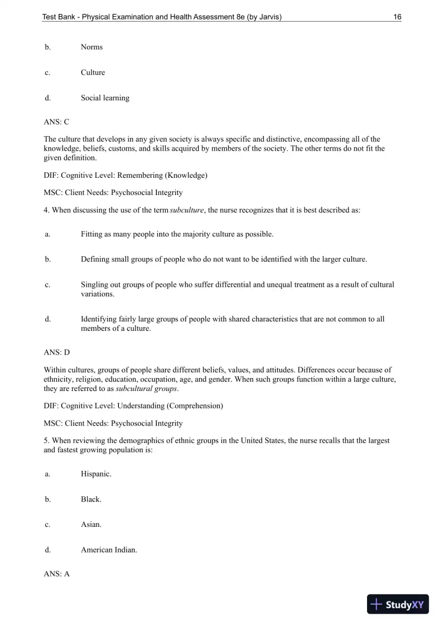 Test Bank For Physical Examination and Health Assessment, 8th Edition, page 17