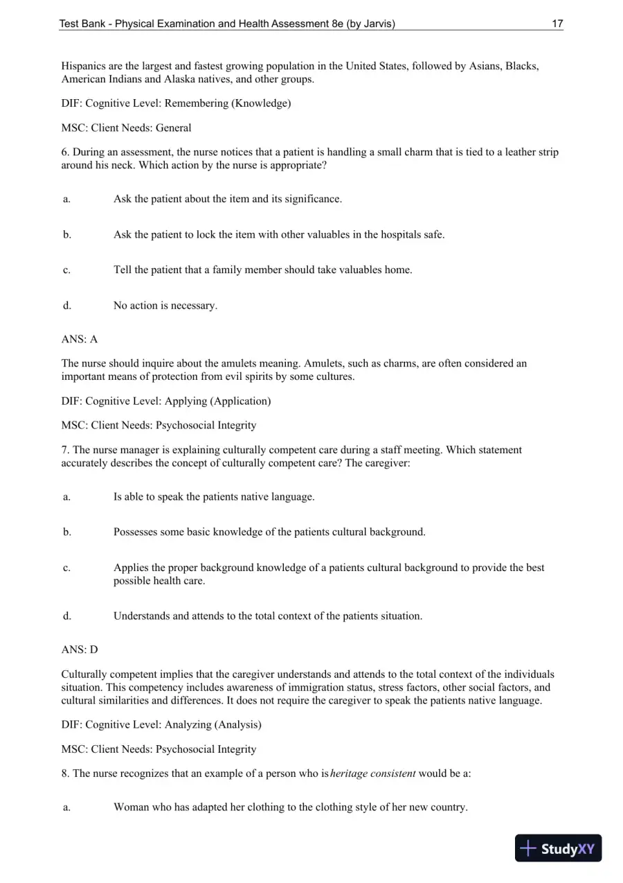 Test Bank For Physical Examination and Health Assessment, 8th Edition, page 18