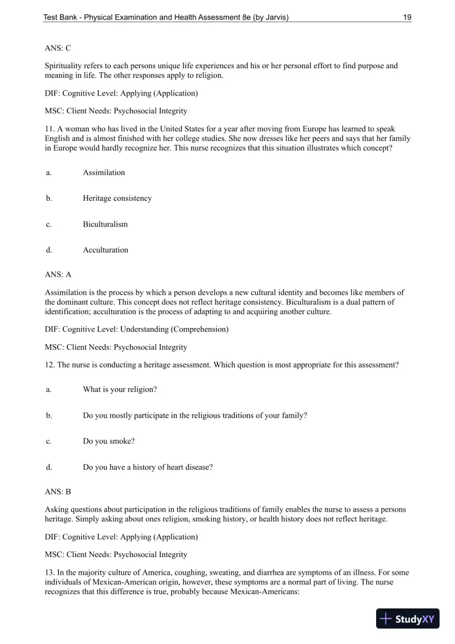 Test Bank For Physical Examination and Health Assessment, 8th Edition, page 20