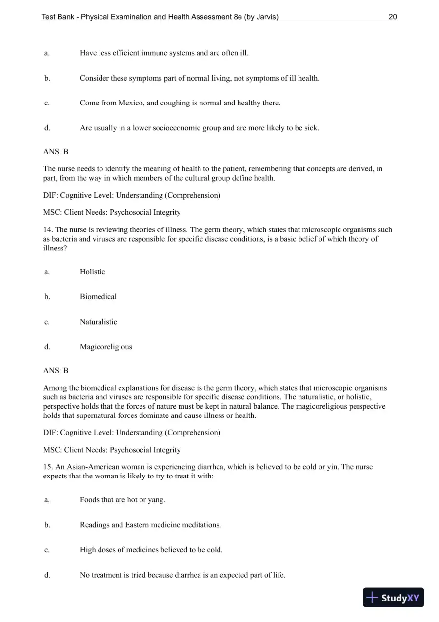 Test Bank For Physical Examination and Health Assessment, 8th Edition, page 21
