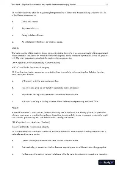 Test Bank For Physical Examination and Health Assessment, 8th Edition - Page 23 preview image