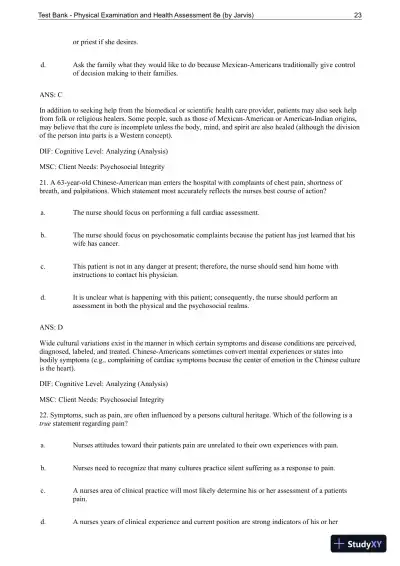 Test Bank For Physical Examination and Health Assessment, 8th Edition - Page 24 preview image