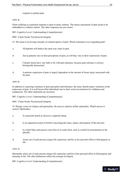 Test Bank For Physical Examination and Health Assessment, 8th Edition - Page 25 preview image