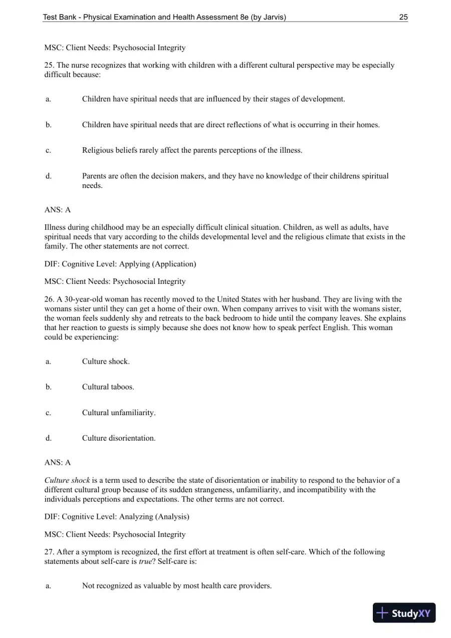 Test Bank For Physical Examination and Health Assessment, 8th Edition, page 26
