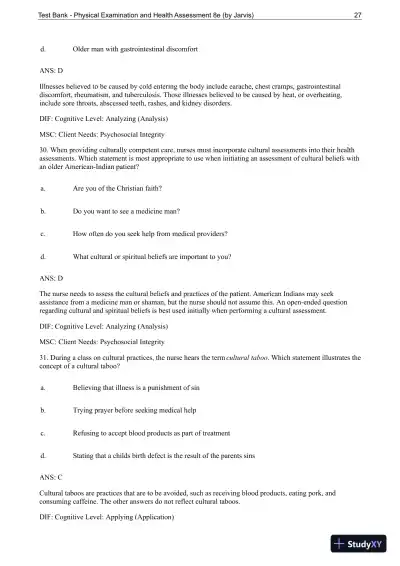 Test Bank For Physical Examination and Health Assessment, 8th Edition - Page 28 preview image