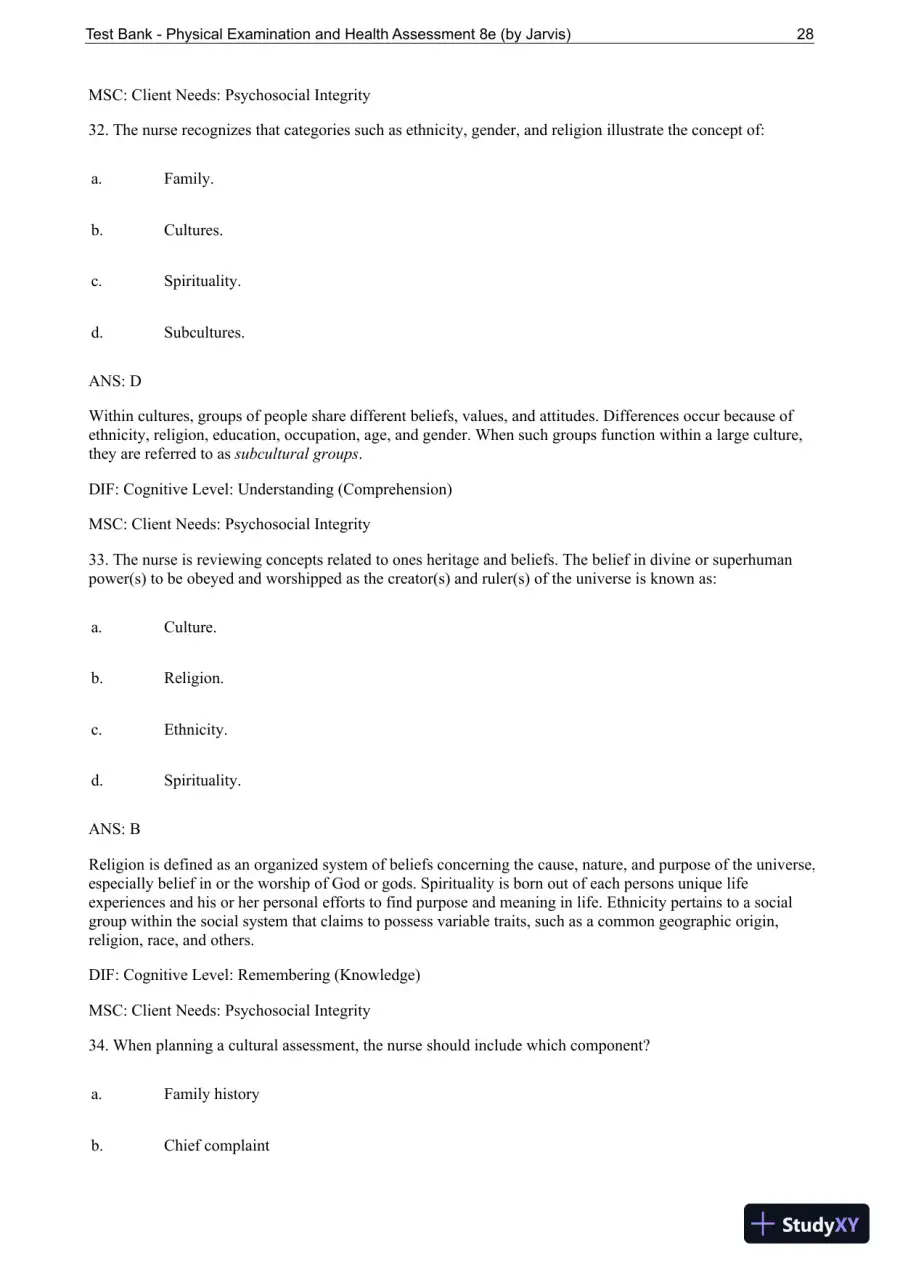 Test Bank For Physical Examination and Health Assessment, 8th Edition, page 29