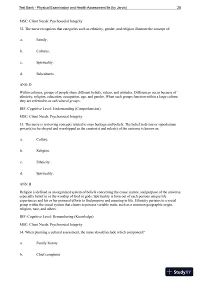 Test Bank For Physical Examination and Health Assessment, 8th Edition - Page 29 preview image