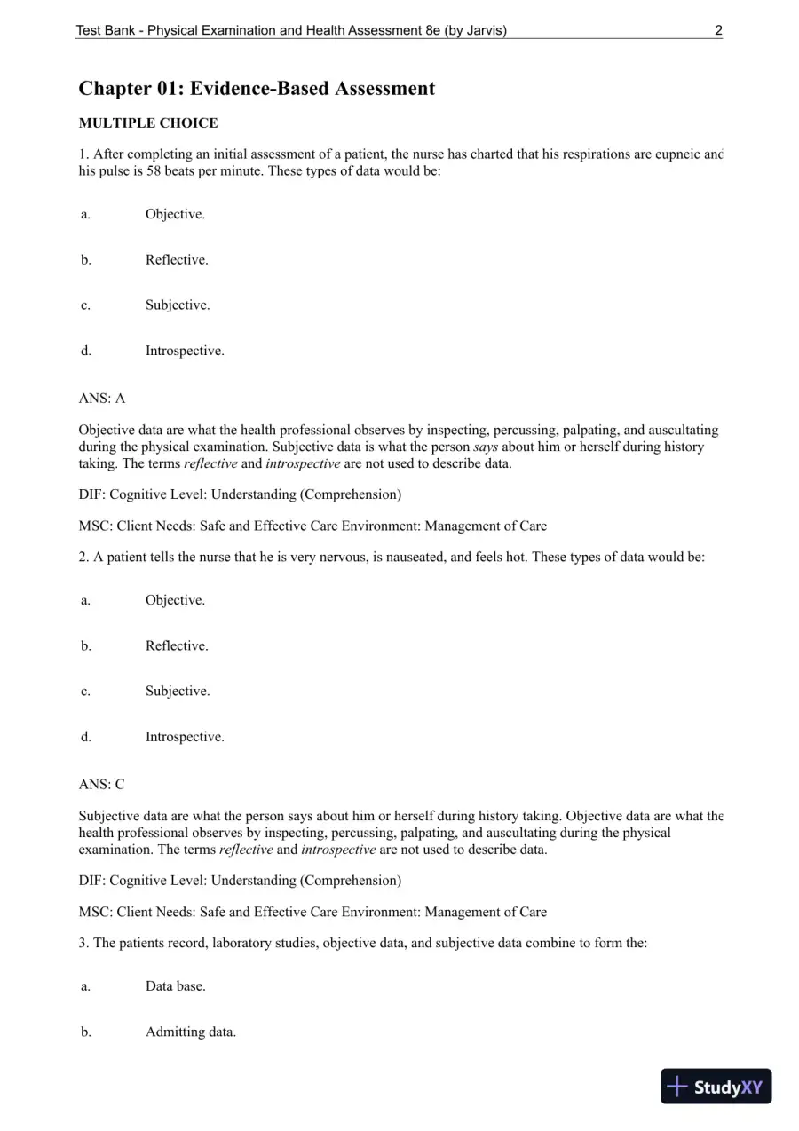 Test Bank For Physical Examination and Health Assessment, 8th Edition, page 3