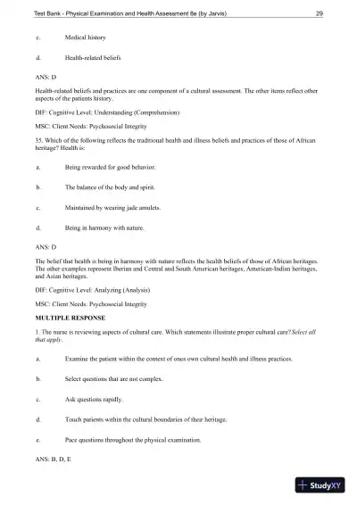 Test Bank For Physical Examination and Health Assessment, 8th Edition - Page 30 preview image