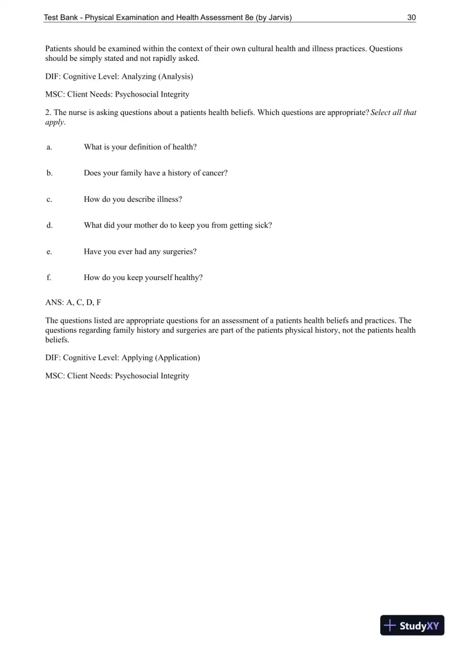 Test Bank For Physical Examination and Health Assessment, 8th Edition, page 31