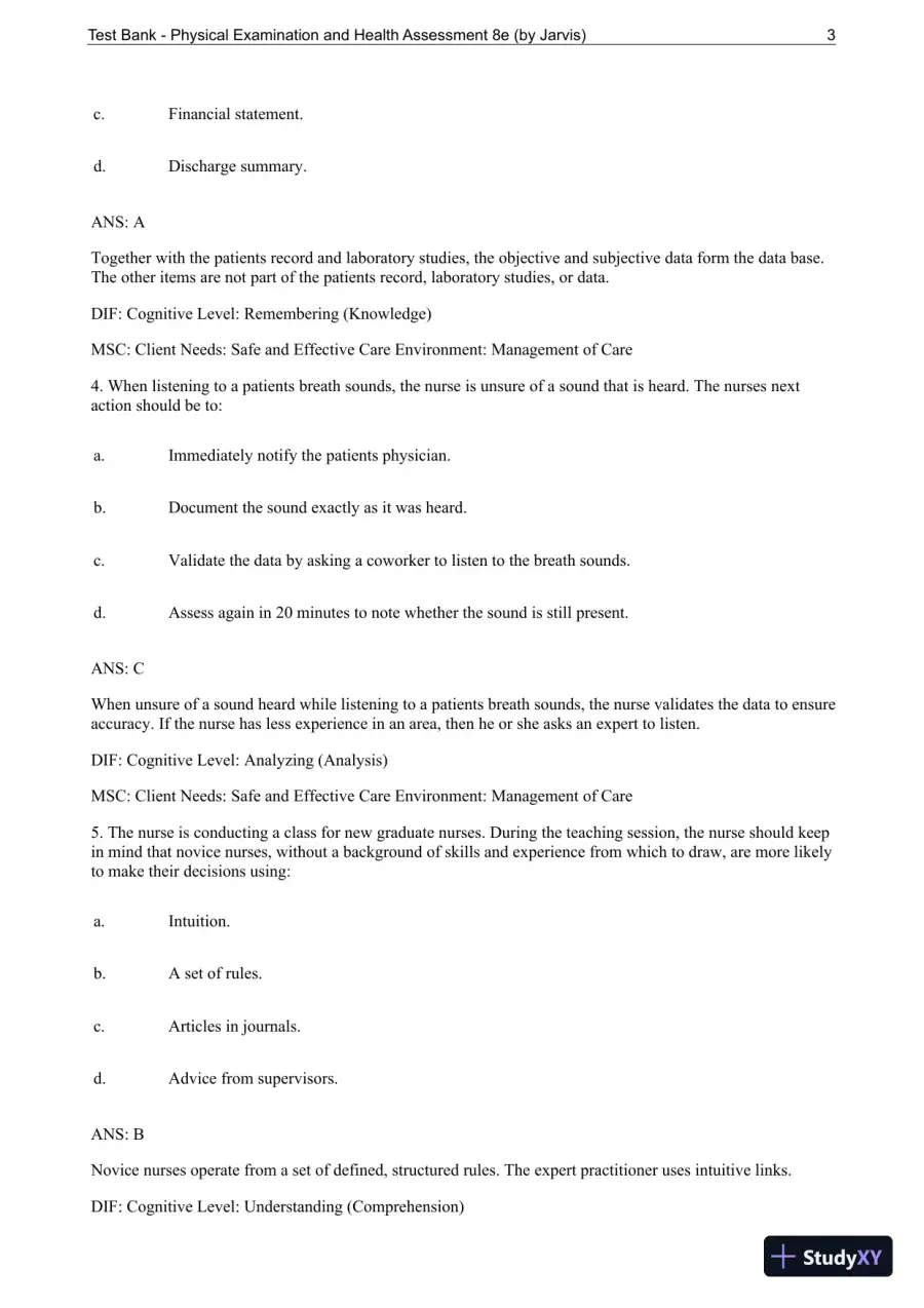 Test Bank For Physical Examination and Health Assessment, 8th Edition, page 4
