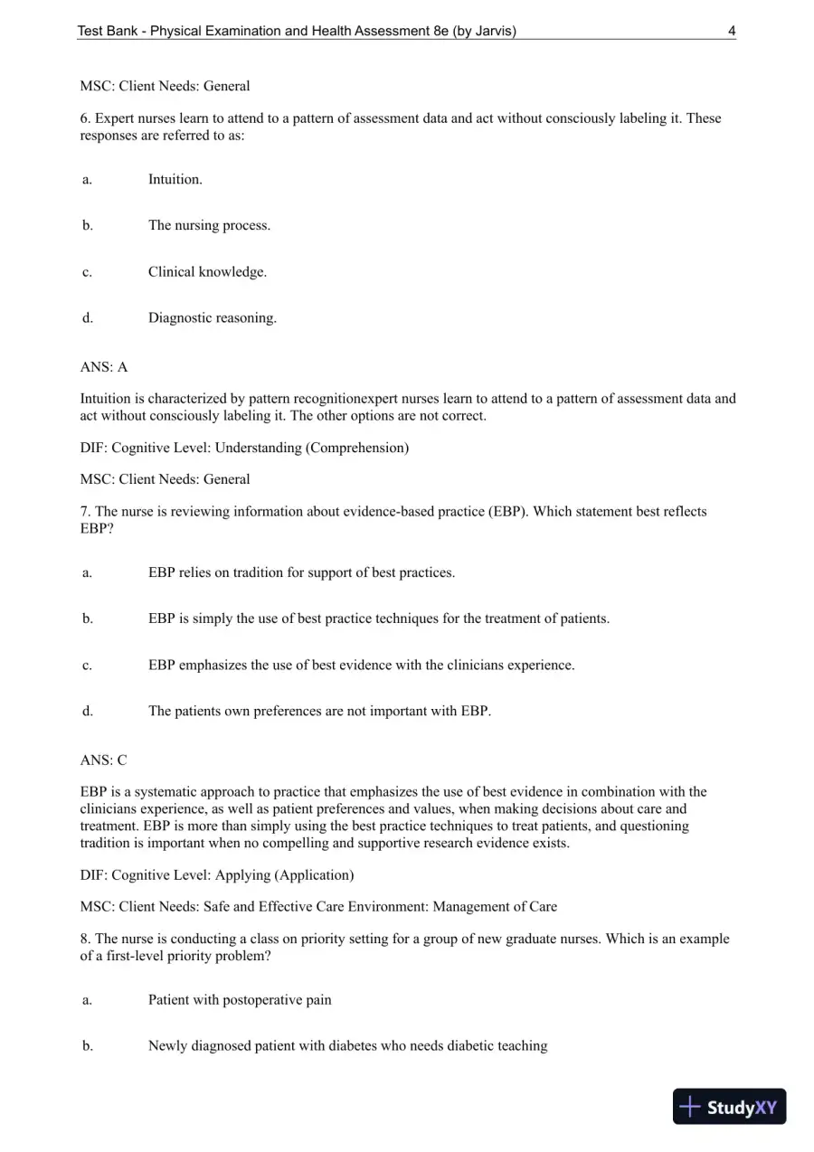 Test Bank For Physical Examination and Health Assessment, 8th Edition, page 5