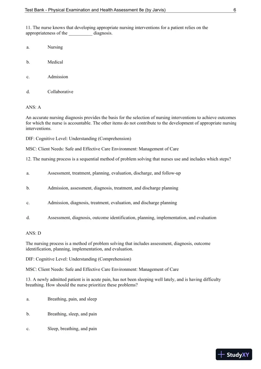 Test Bank For Physical Examination and Health Assessment, 8th Edition, page 7