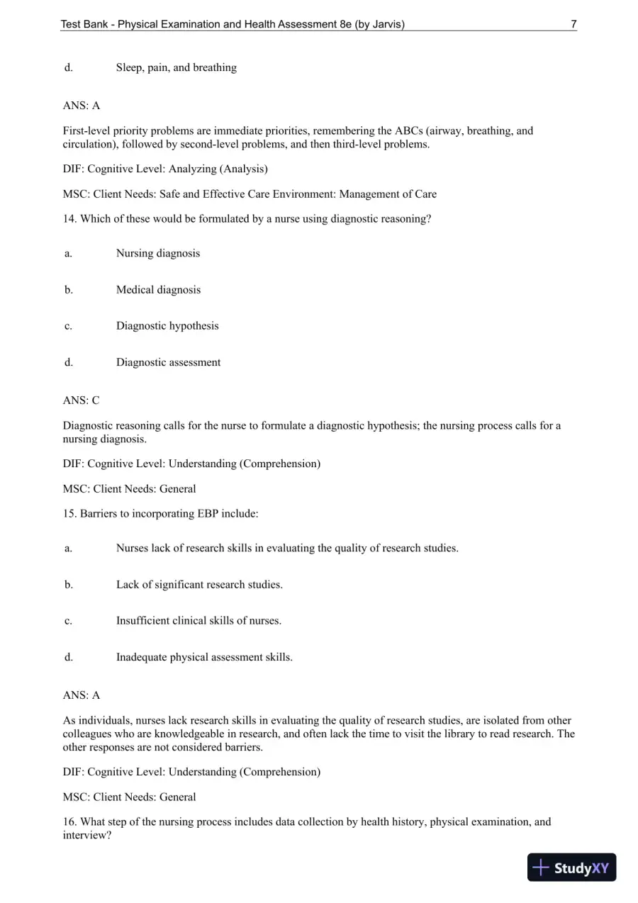 Test Bank For Physical Examination and Health Assessment, 8th Edition, page 8