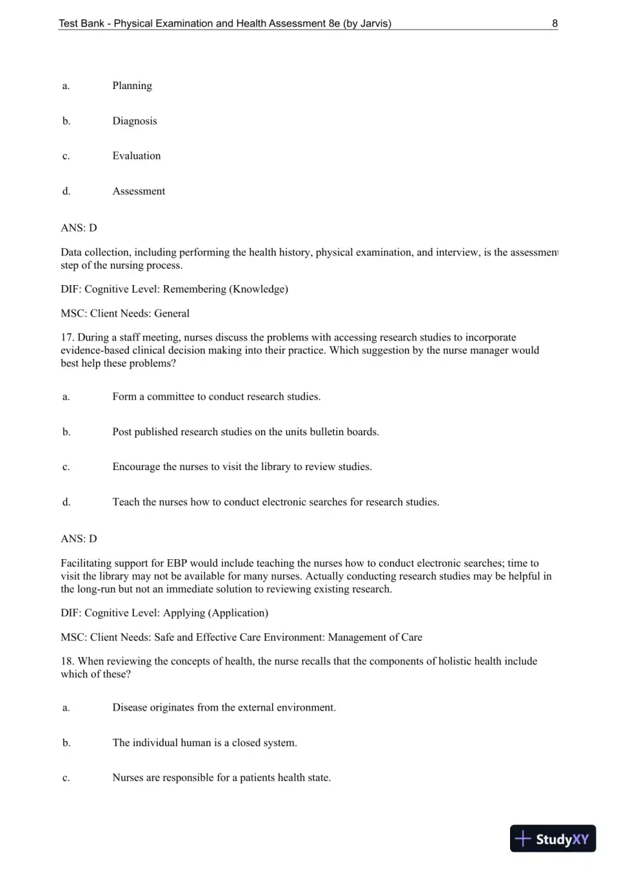 Test Bank For Physical Examination and Health Assessment, 8th Edition, page 9