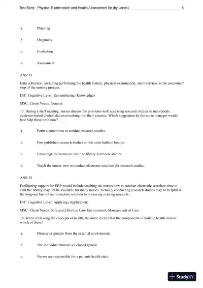 Test Bank For Physical Examination and Health Assessment, 8th Edition - Page 9 preview image