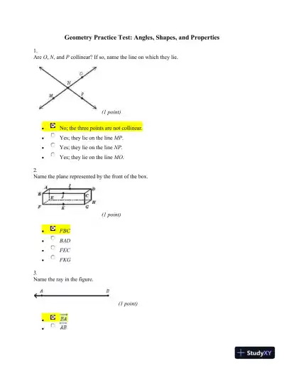 Geometry Practice Test: Angles, Shapes, And Properties - Page 1 preview image