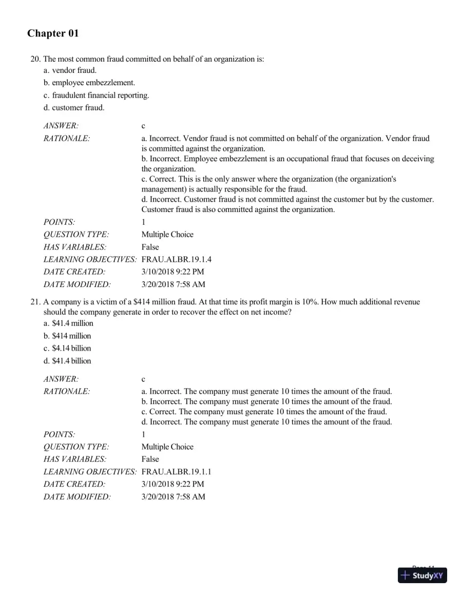 Test Bank for Fraud Examination, 6th Edition, page 12
