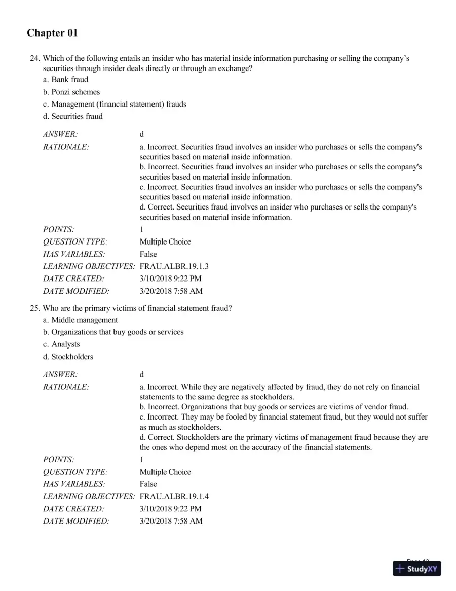 Test Bank for Fraud Examination, 6th Edition, page 14