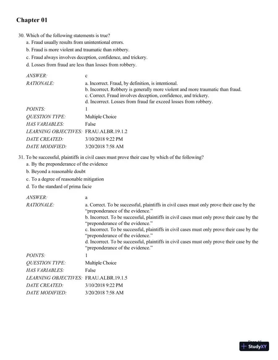 Test Bank for Fraud Examination, 6th Edition, page 17