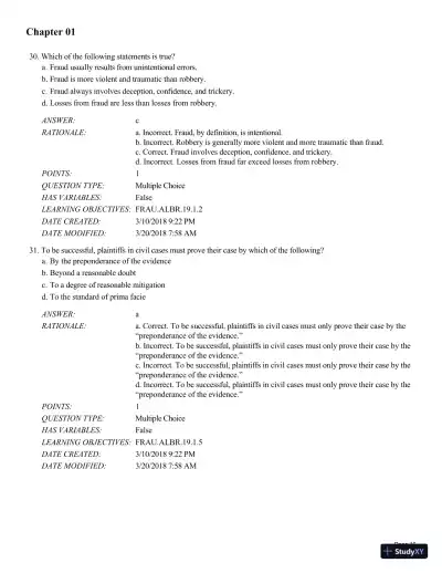 Test Bank for Fraud Examination, 6th Edition - Page 17 preview image