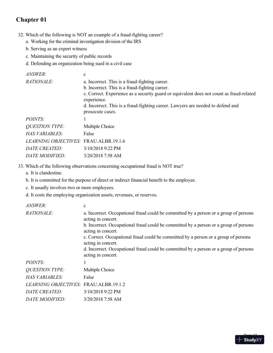 Test Bank for Fraud Examination, 6th Edition, page 18