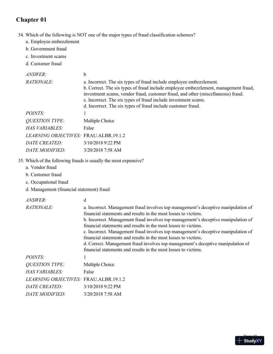 Test Bank for Fraud Examination, 6th Edition, page 19