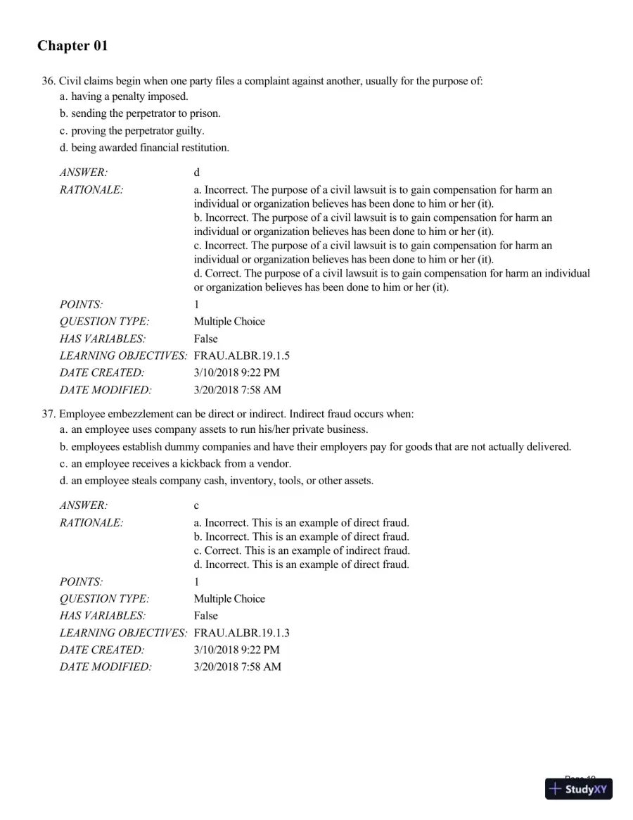 Test Bank for Fraud Examination, 6th Edition, page 20