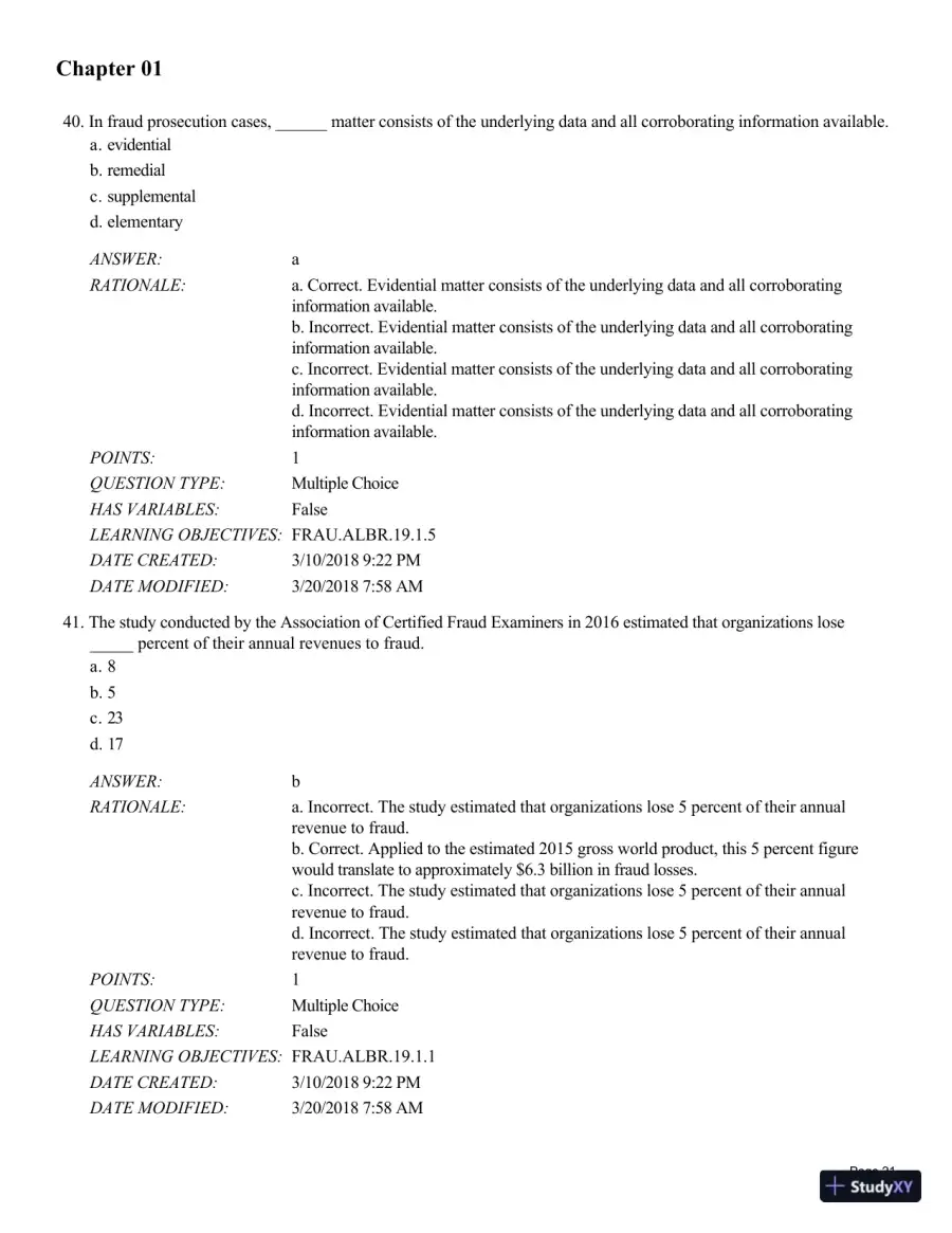 Test Bank for Fraud Examination, 6th Edition, page 22
