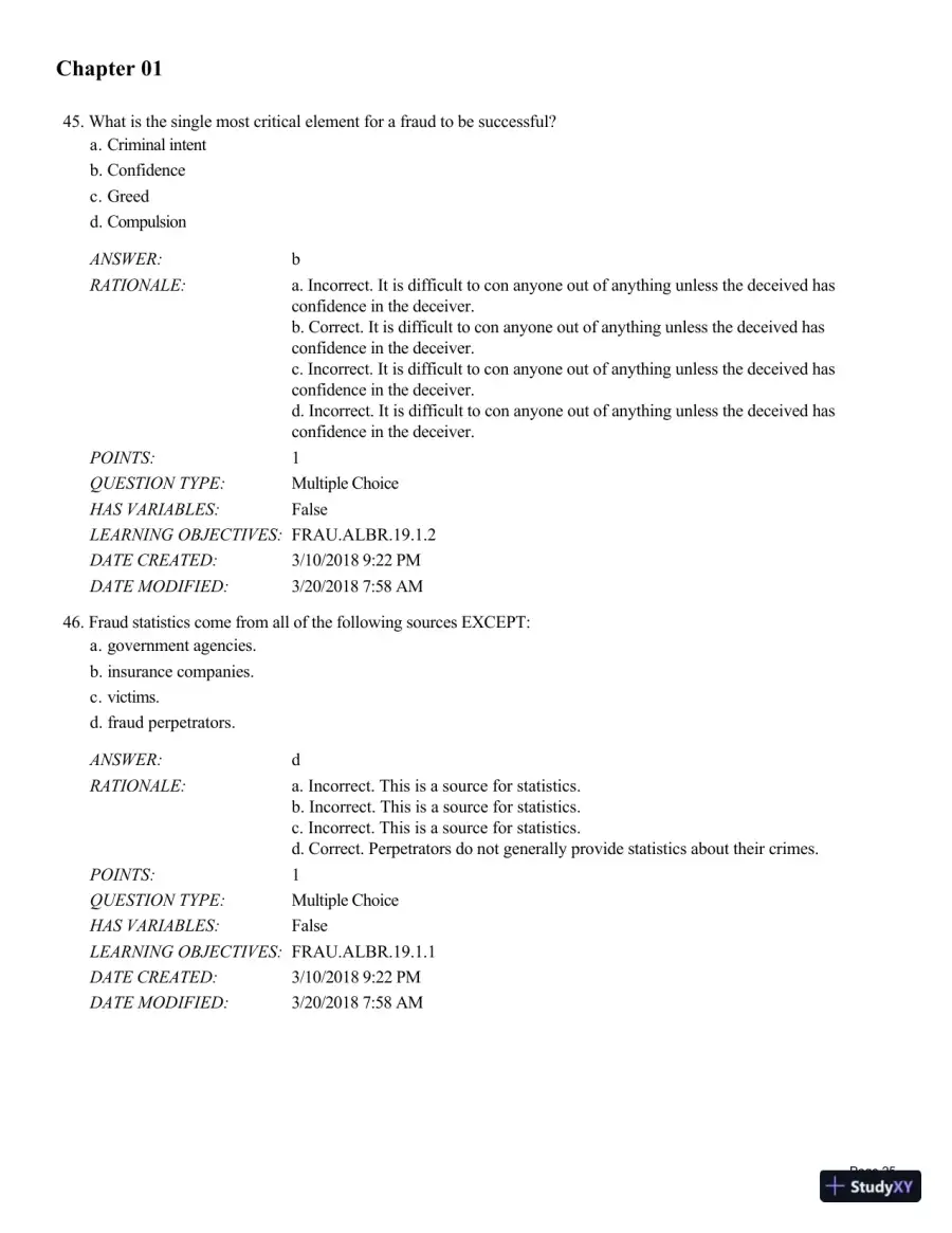 Test Bank for Fraud Examination, 6th Edition, page 26