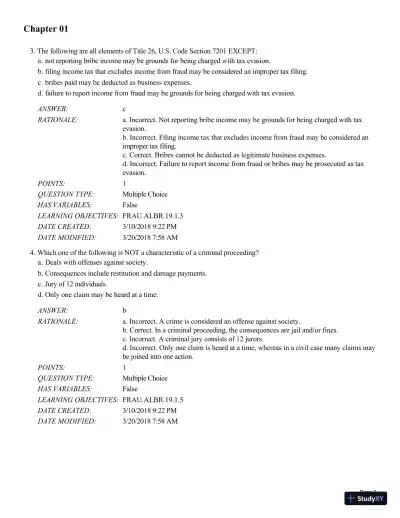 Test Bank for Fraud Examination, 6th Edition - Page 3 preview image