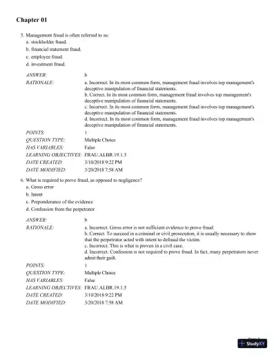 Test Bank for Fraud Examination, 6th Edition - Page 4 preview image
