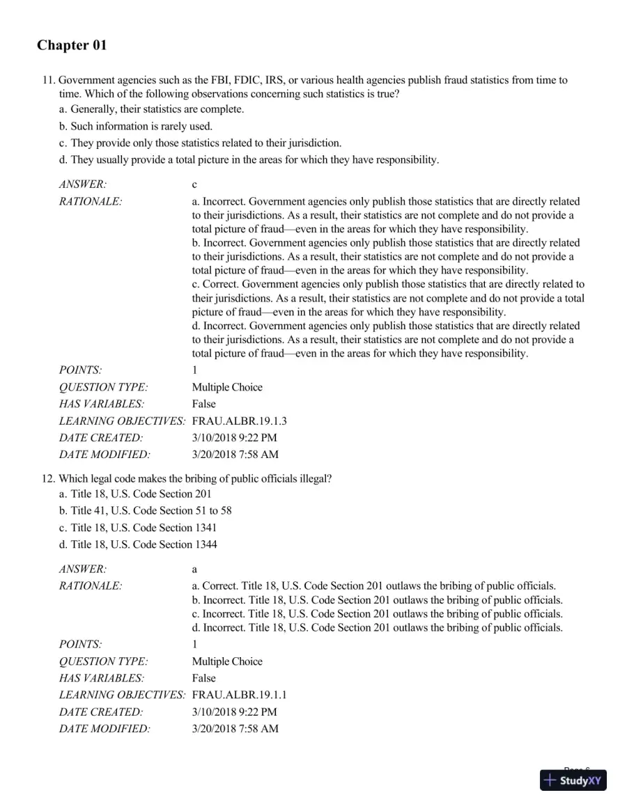 Test Bank for Fraud Examination, 6th Edition, page 7