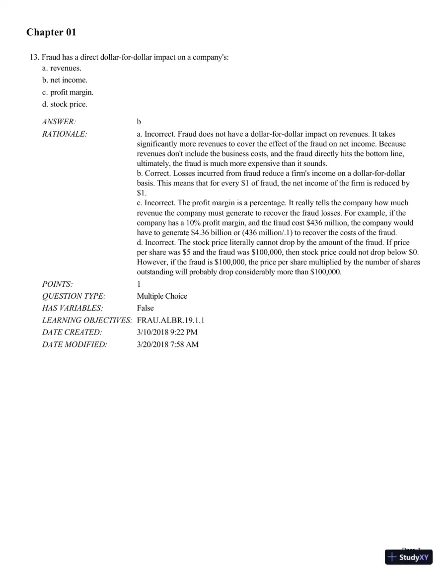 Test Bank for Fraud Examination, 6th Edition, page 8