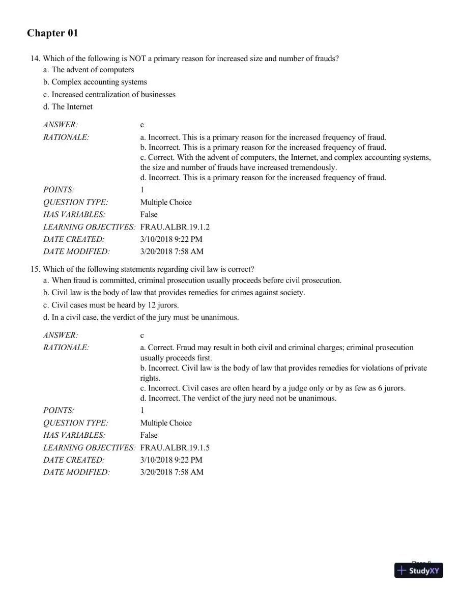 Test Bank for Fraud Examination, 6th Edition, page 9