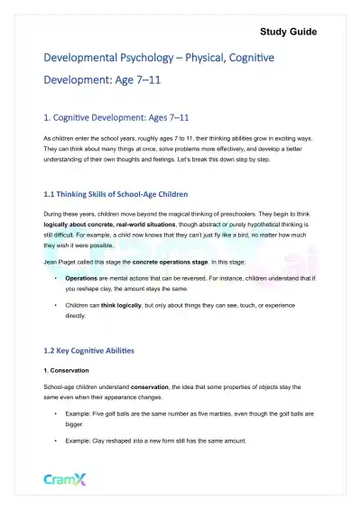 Developmental Psychology - Physical, Cognitive Development Age 7–11 - Page 1 preview image