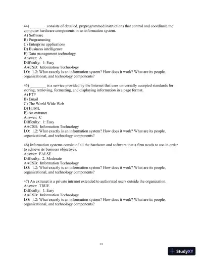 Test Bank for Essentials of MIS, 12th Edition - Page 15 preview image