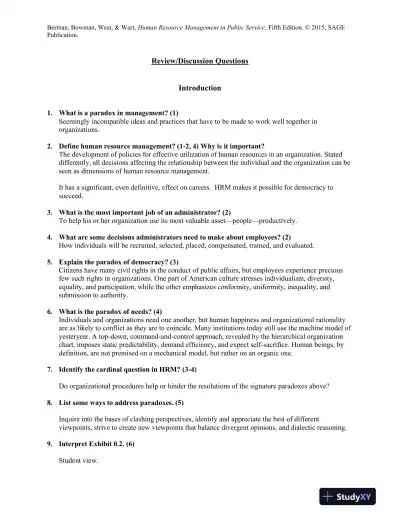 Human Resource Management in Public Service: Paradoxes, Processes, and Problems Fifth Edition Test Bank - Page 3 preview image