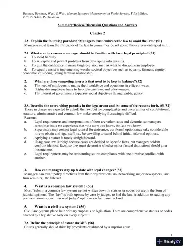 Human Resource Management in Public Service: Paradoxes, Processes, and Problems Fifth Edition Test Bank - Page 9 preview image