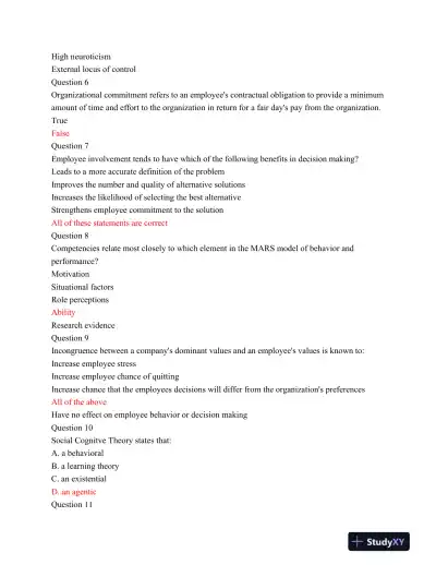POST MGT405 Midterm Exam Fall 2014 - Page 3 preview image