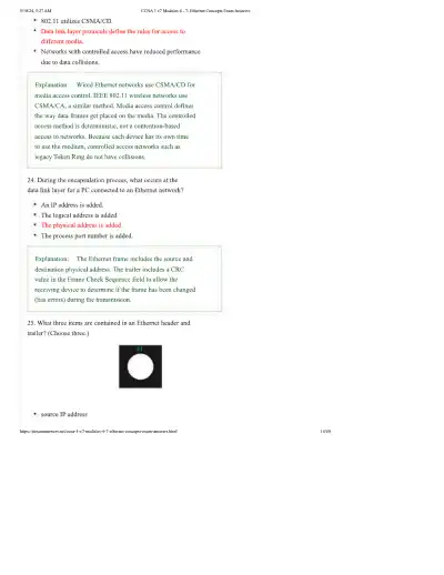 Ethernet Concepts Exam Answers - Page 14 preview image