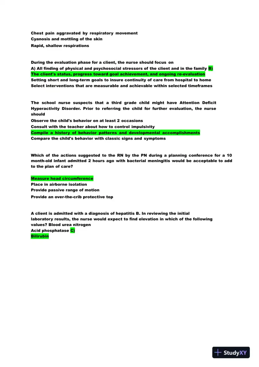 2022 HESI Child Care Exit Exam Version 2 With Answers (159 Solved Questions), page 11