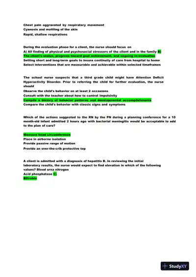 2022 HESI Child Care Exit Exam Version 2 With Answers (159 Solved Questions) - Page 11 preview image