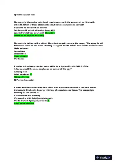 2022 HESI Child Care Exit Exam Version 2 With Answers (159 Solved Questions) - Page 12 preview image