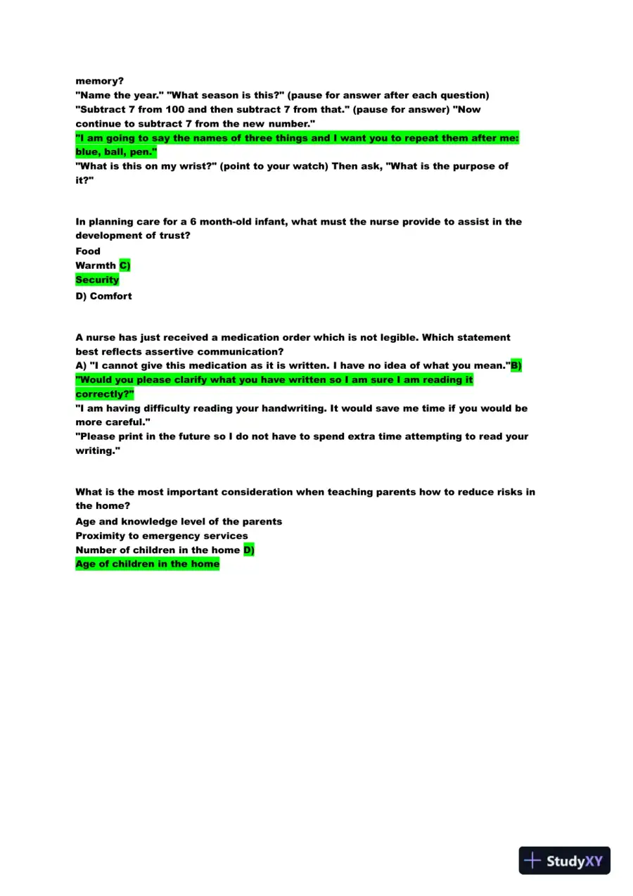 2022 HESI Child Care Exit Exam Version 2 With Answers (159 Solved Questions), page 3