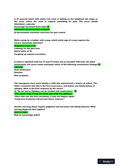 2022 HESI Child Care Exit Exam Version 2 With Answers (159 Solved Questions) - Page 4 preview image