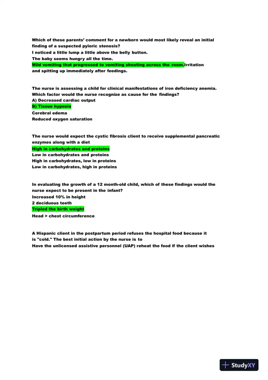 2022 HESI Child Care Exit Exam Version 2 With Answers (159 Solved Questions), page 8