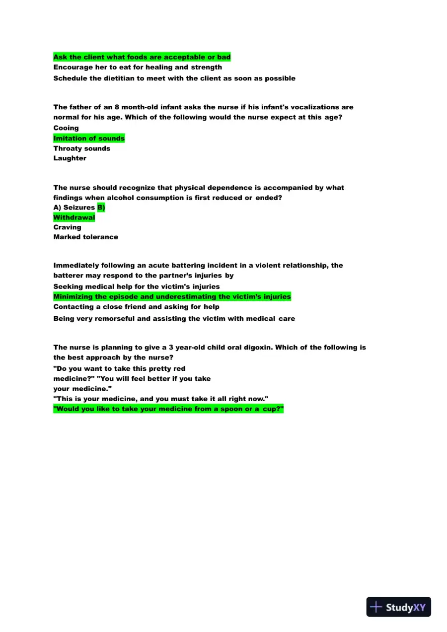 2022 HESI Child Care Exit Exam Version 2 With Answers (159 Solved Questions), page 9